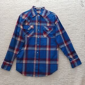 Men Button-Up Long Sleeve Shirt Size L JJ Cochran Pearl Snap Western 4th July